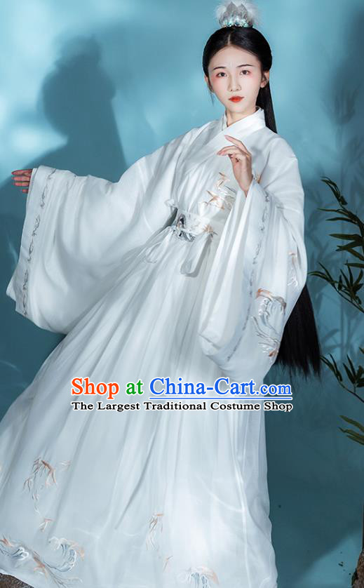 Chinese Traditional Jin Dynasty Court Lady Historical Costumes Ancient Royal Princess Embroidered Hanfu Dress Goddess Garment for Women