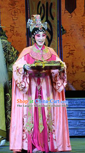 Chinese Beijing Opera Queen Wu Wa Apparels King Zhao Wuling Costumes and Headdress Traditional Peking Opera Young Beauty Dress Actress Garment