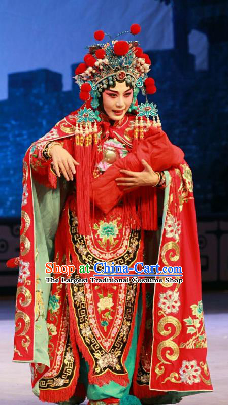 Chinese Beijing Opera Tao Ma Tan Red Apparels Nan Jie Guan Costumes and Headdress Traditional Peking Opera Blues Red Dress Heroine Xu Jinhua Garment