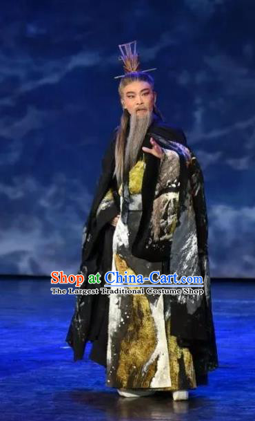 Da Shun Chinese Peking Opera Elderly Male Garment Costumes and Headwear Beijing Opera Emperor Apparels Lord Clothing