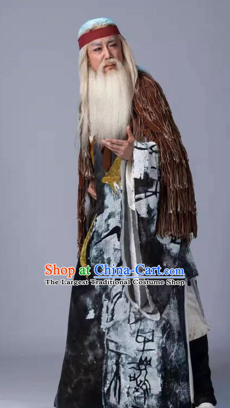 Da Shun Chinese Peking Opera Elderly Male Monarch Shun Garment Costumes and Headwear Beijing Opera Emperor Apparels Laosheng Clothing