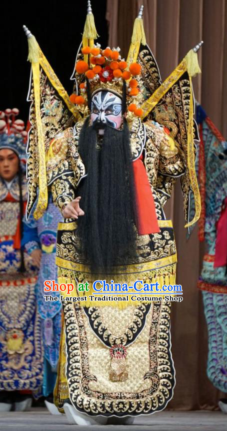 Man Jiang Hong Chinese Peking Opera General Kao Apparels Costumes and Headpieces Beijing Opera Martial Man Armor Garment Clothing with Flags