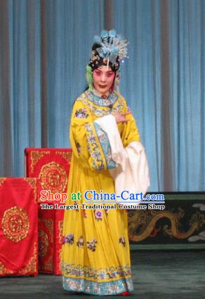 Chinese Beijing Opera Mistress Wang Xifeng Garment The Dream Of Red Mansions Costumes and Hair Accessories Traditional Peking Opera Young Female Yellow Dress Apparels