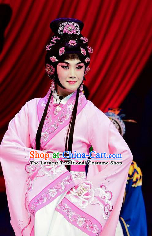 Chinese Beijing Opera Hua Tan Apparels Qi Nv Wu Rong Costumes and Headdress Traditional Peking Opera Young Female Pink Dress Actress Garment