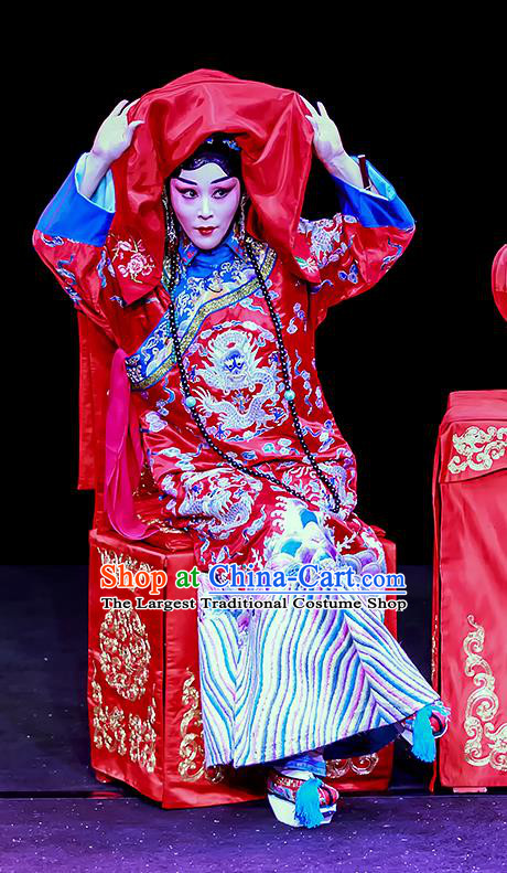 Chinese Beijing Opera Bride Apparels Chun Ri Yan Costumes and Headdress Traditional Peking Opera Princess Yi Lan Dress Hua Tan Wedding Garment