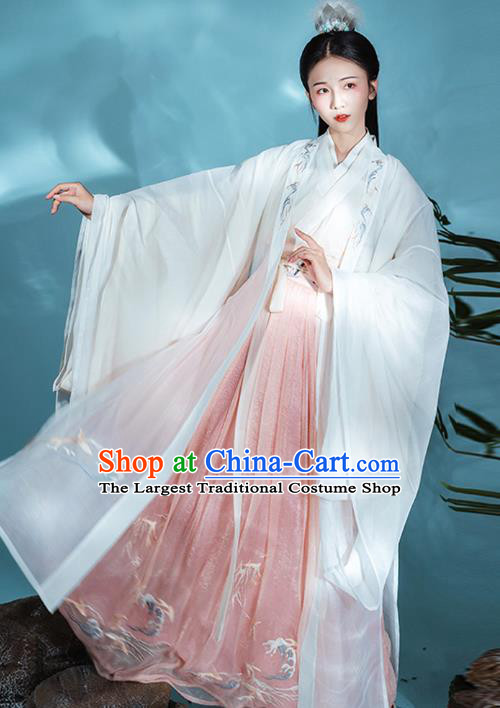 Chinese Traditional Jin Dynasty Court Princess Historical Costumes Goddess Garment Ancient Palace Lady Embroidered Hanfu Dress for Women