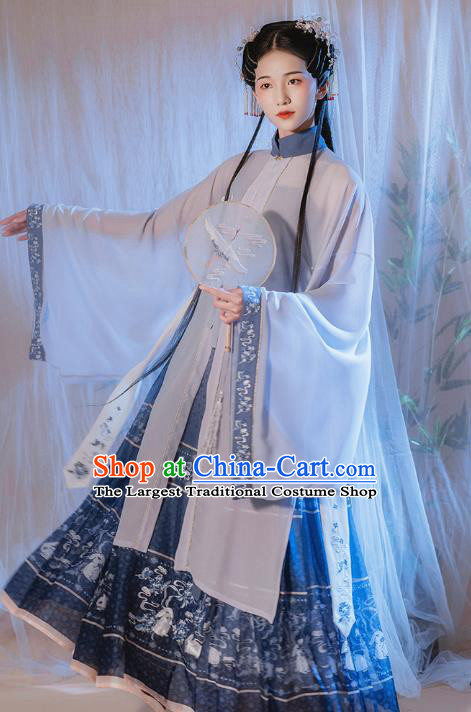 Chinese Traditional Ming Dynasty Patrician Lady Historical Costumes Ancient Noble Woman Embroidered Hanfu Dress Garment Complete Set