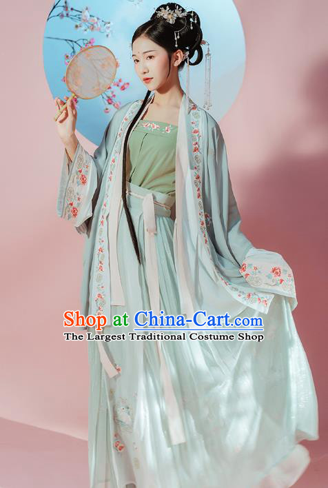 Chinese Traditional Song Dynasty Patrician Female Historical Costumes Ancient Young Lady Embroidered Hanfu Dress Garment Complete Set for Women