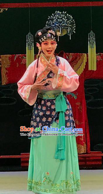 Chinese Beijing Opera Village Girl Garment Hong Ling Yan Costumes and Hair Accessories Traditional Peking Opera Xiaodan Dress Country Woman Li Fengjie Apparels