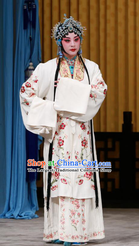 Chinese Beijing Opera Hua Tan Garment Zhou Ren Xian Sao Costumes and Hair Accessories Traditional Peking Opera Distress Maiden Dress Young Female Apparels