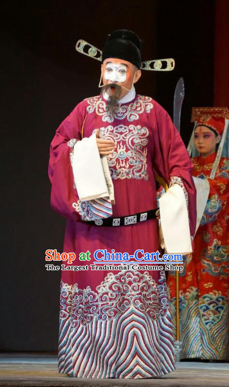 Legend of Xu Mu Chinese Peking Opera Chou Role Apparels Costumes and Headpieces Beijing Opera Clown Garment Official Cheng Yu Clothing