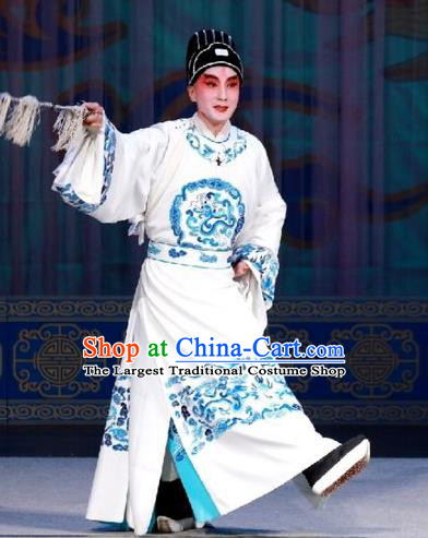 Hua Long Dian Jing Chinese Peking Opera Xiaosheng Apparels Costumes and Headpieces Beijing Opera Young Male Garment Scholar Ma Zhou Clothing