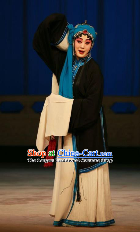 Chinese Beijing Opera Distress Maiden Garment Actress Costumes and Hair Accessories Traditional Peking Opera Wang Baochuan Dress Tsing Yi Apparels