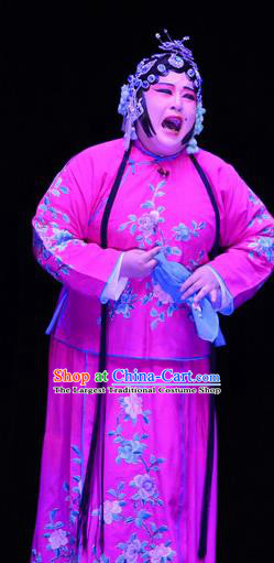 Chinese Ping Opera Elderly Sister Apparels Costumes and Headpieces Li Sanniang Traditional Pingju Opera Mistress Rosy Dress Garment