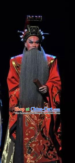 Chang Le Wei Yang Chinese Peking Opera Elderly Male Apparels Costumes and Headpieces Beijing Opera Monarch Garment Emperor Liu Bang Clothing