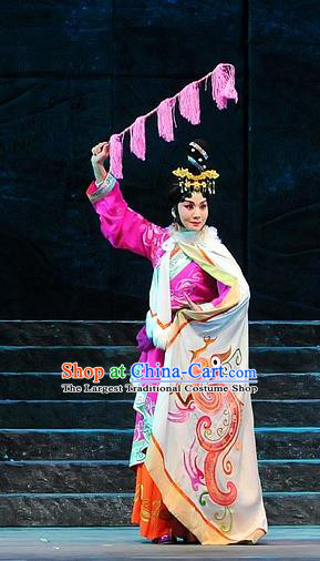 Chinese Beijing Opera Court Lady Garment Costumes and Hair Accessories King of Qi Tian Heng Traditional Peking Opera Actress Dress Hua Tan Apparels