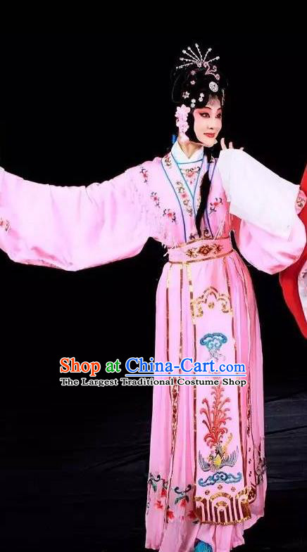 Chinese Sichuan Opera Hua Tan Liu Yuzhi Garment Costumes and Hair Accessories Traditional Peking Opera Rich Lady Pink Dress Diva Apparels