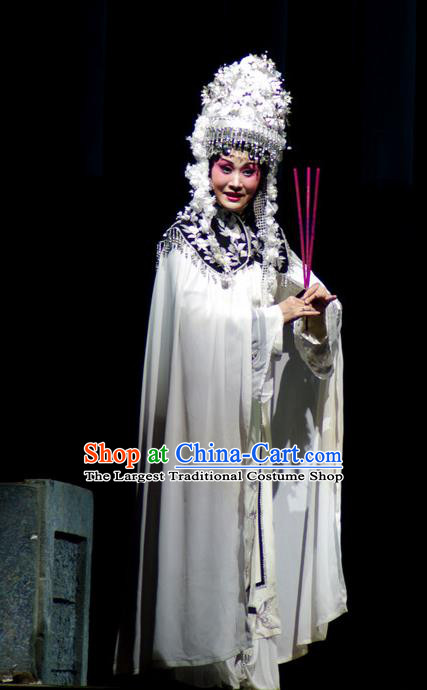 Chinese Beijing Opera Young Female Garment Consort Bai Jie Costumes and Hair Accessories Traditional Peking Opera Empress White Dress Apparels