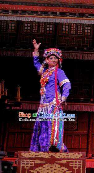 Chinese Sichuan Opera Actress Costumes and Hair Accessories Chen Ai Luo Ding Traditional Peking Opera Tibetan Female Purple Dress Countess Apparels