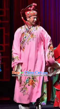 Divorce Case Chinese Sichuan Opera Xiaosheng Apparels Costumes and Headpieces Peking Opera Chou Garment Young Male Pink Robe Clothing