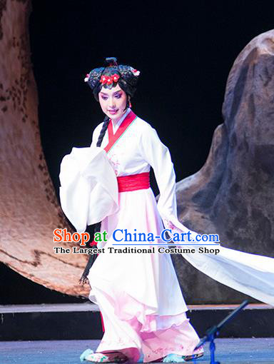 Chinese Sichuan Opera Maidservant Du Juan Costumes and Hair Accessories Hui Lan Ji Traditional Peking Opera Xiaodan Dress Young Lady Apparels