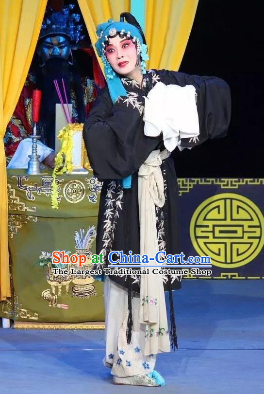 Chinese Sichuan Opera Distress Maiden Costumes and Hair Accessories Fen Xiang Ji Traditional Peking Opera Tsing Yi Jiao Guiying Dress Diva Apparels