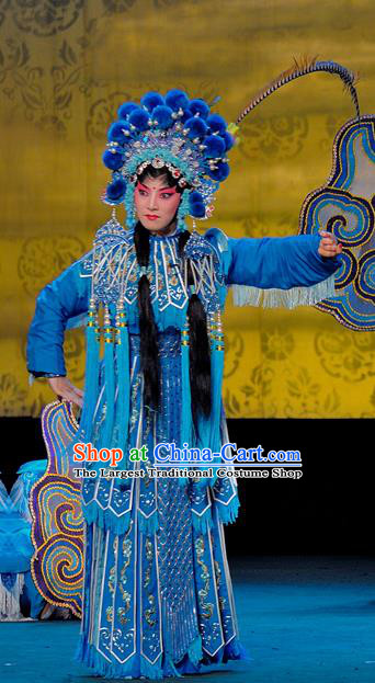 Chinese Sichuan Opera The Legend of White Snake Xiao Qing Garment Costumes and Hair Accessories Traditional Peking Opera Martial Female Blue Dress Apparels