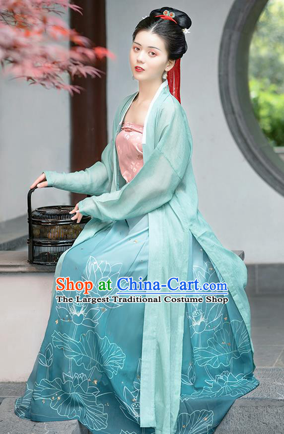 Chinese Ancient Young Lady Hanfu Dress Garment Traditional Song Dynasty Civilian Female Historical Costumes Complete Set