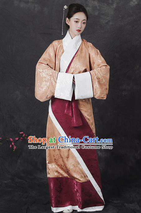 Chinese Traditional Curving Front Robe Hanfu Dress Ancient Han Dynasty Palace Princess Historical Costumes