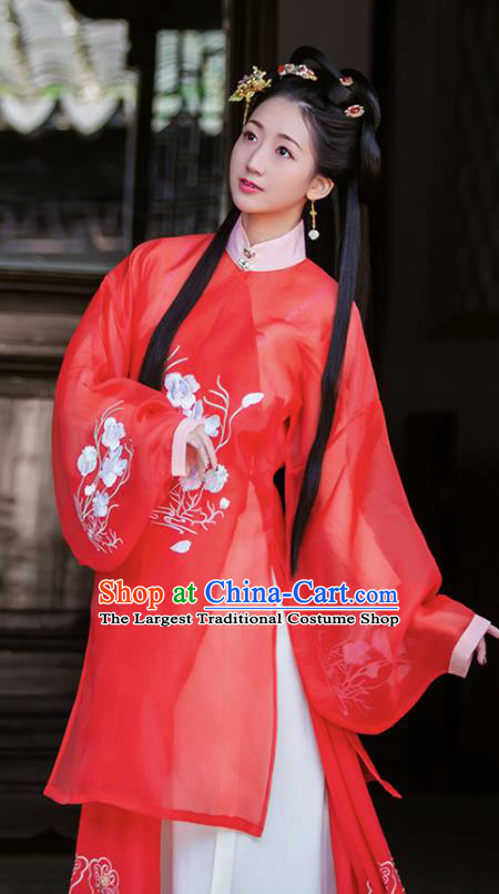 Chinese Traditional Ming Dynasty Embroidered Hanfu Dress Ancient Young Lady Apparels Historical Costumes for Women