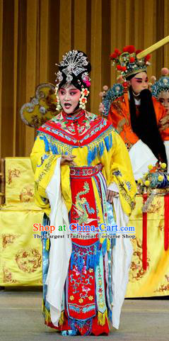 Chinese Sichuan Opera Young Female Garment Costumes and Hair Accessories Traditional Peking Opera Jin Dian Shen La Hua Tan Dress Princess Apparels