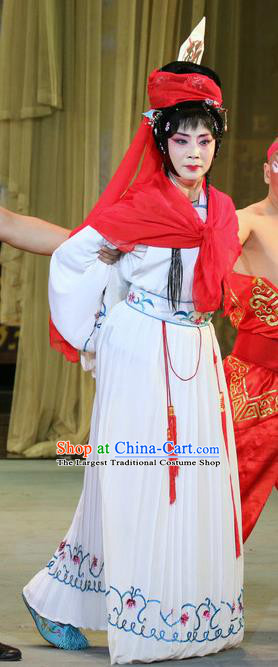 Chinese Sichuan Opera Distress Maiden Garment Costumes and Hair Accessories Sheng Si Pai Traditional Peking Opera Actress Dress Female Prisoner Apparels