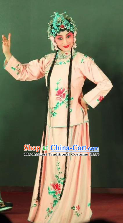 Chinese Sichuan Opera Young Beauty Garment Costumes and Hair Accessories Ma Qian Po Shui Traditional Peking Opera Actress Cui Qiaofeng Dress Hua Tan Apparels