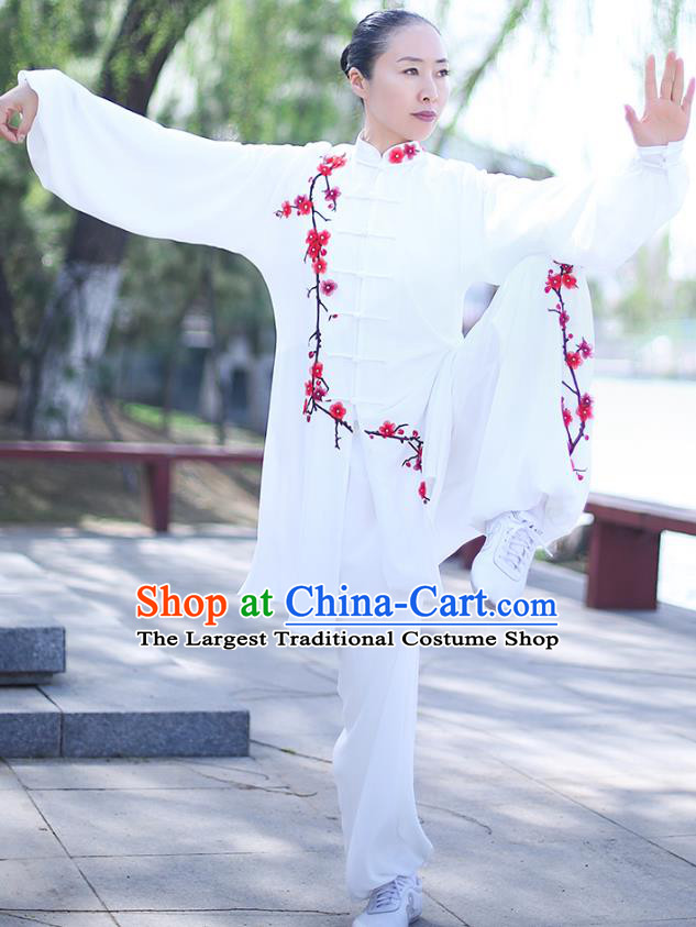 Chinese Traditional Tai Chi Competition White Costume Professional Tai Ji Training Outfits Top Grade Martial Arts Uniform for Women