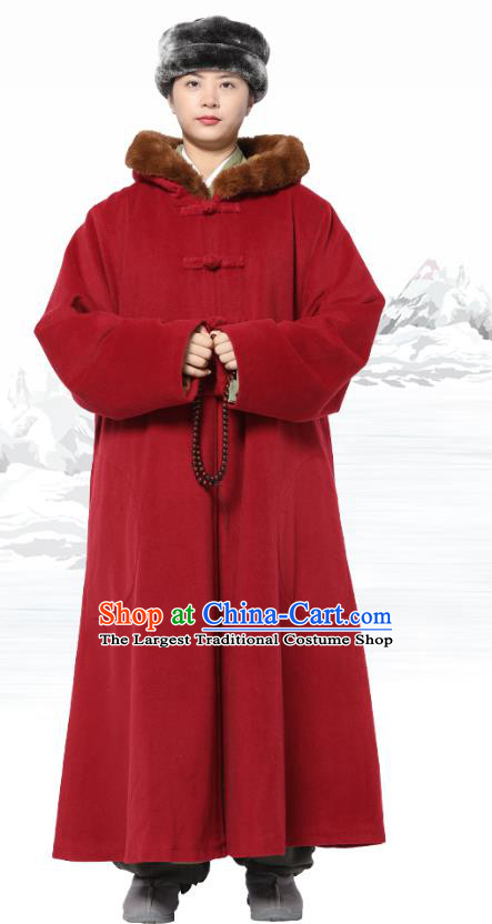 Chinese Traditional Women Lay Buddhist Costume Top Grade Tai Ji Uniforms Tang Suit Meditation Red Dust Coat