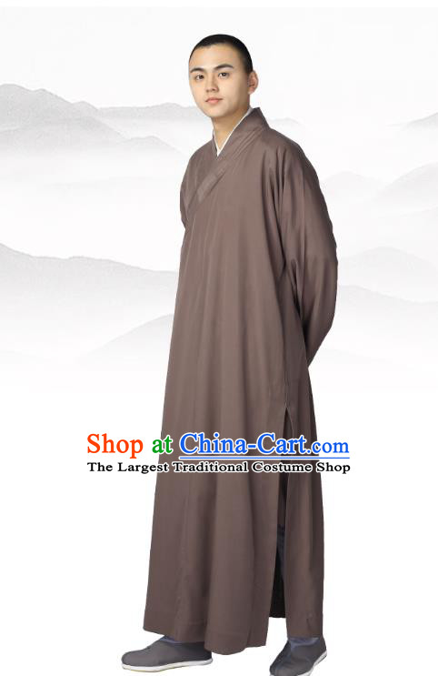 Chinese Traditional Buddhist Bonze Costume Meditation Garment Monk Brown Robe Frock for Men