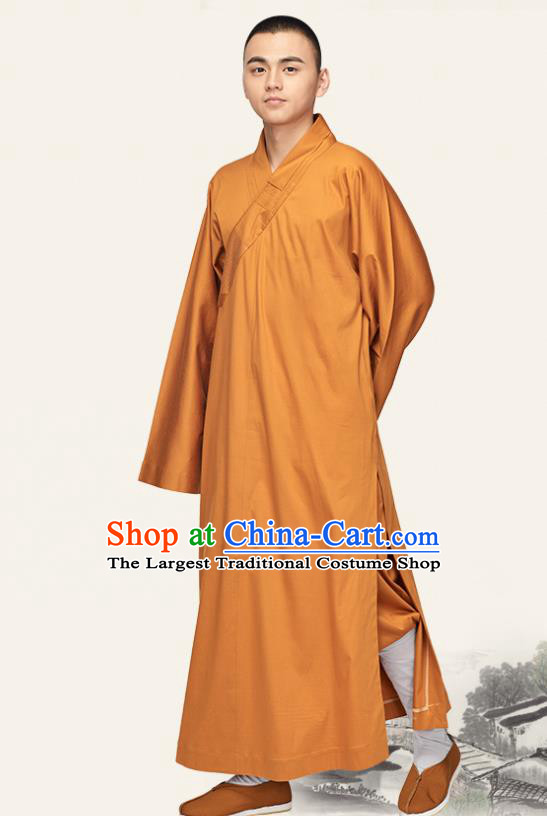 Chinese Traditional Buddhist Bonze Costume Meditation Garment Monk Orange Robe Frock for Men