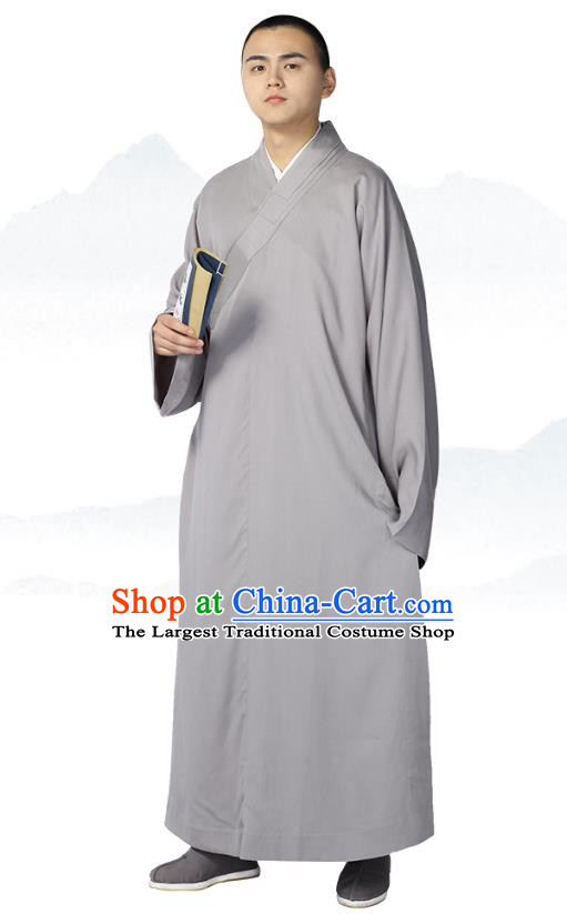 Chinese Traditional Buddhist Bonze Costume Meditation Garment Monk Light Grey Robe Frock for Men