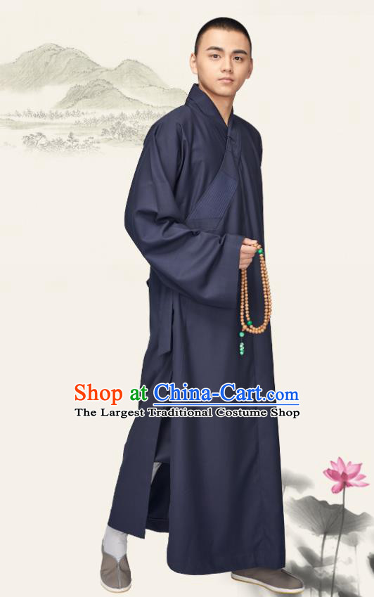 Chinese Traditional Buddhist Bonze Costume Meditation Garment Monk Purplish Blue Robe Frock for Men