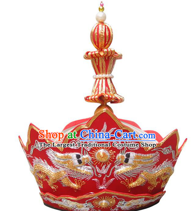 Chinese Traditional Buddhist Hair Accessories Mitre Vairocana Headwear Top Grade Monk Embroidered Dragons Red Hat