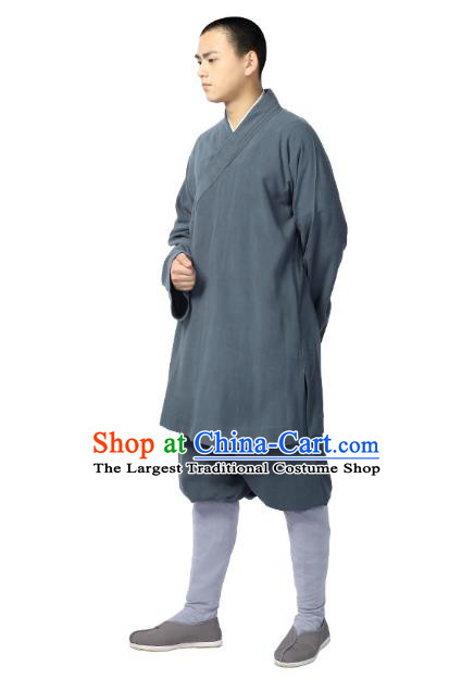 Chinese Traditional Monk Grey Short Gown and Pants Meditation Garment Buddhist Costume for Men