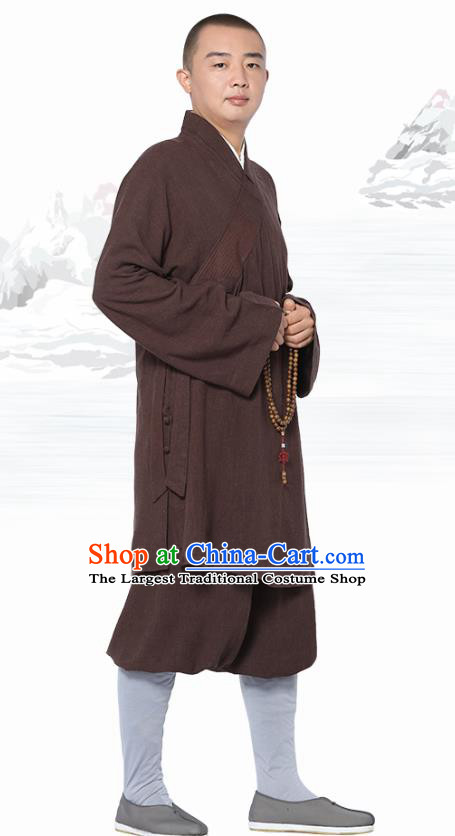 Chinese Traditional Monk Brown Short Gown and Pants Meditation Garment Buddhist Costume for Men