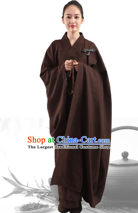 Chinese Traditional Lay Buddhist Brown Robe Costume Meditation Garment Dharma Assembly Buddhist Nun Frock for Women