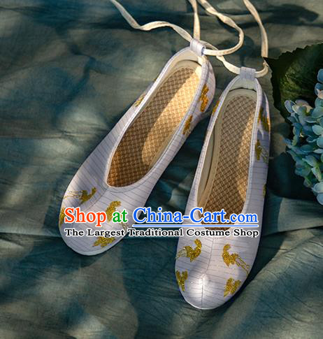 Chinese Handmade Light Grey Embroidered Shoes Traditional Ming Dynasty Female Bow Shoes Hanfu Shoes Ancient Princess Shoes