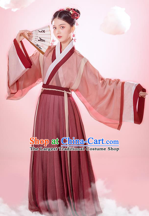 Chinese Ancient Young Female Hanfu Dress Traditional Garment Jin Dynasty Palace Princess Historical Costumes Complete Set