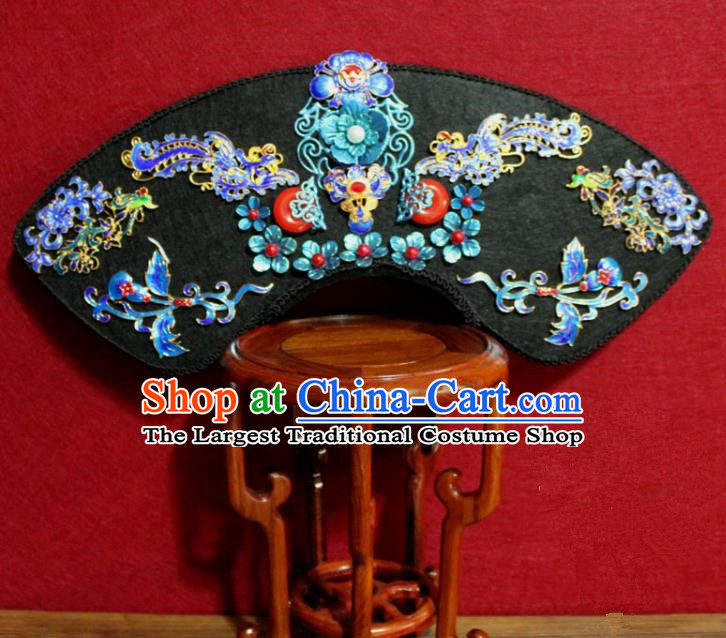 Chinese Ancient Qing Dynasty Queen Hair Jewelry Traditional Handmade Hairpins Hair Accessories Cloisonne Phoenix Coronet Complete Set