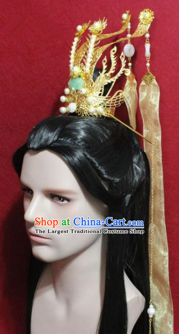 Traditional Chinese Ancient Prince Golden Hairdo Crown Handmade Ming Dynasty Noble Childe Hair Accessories for Men