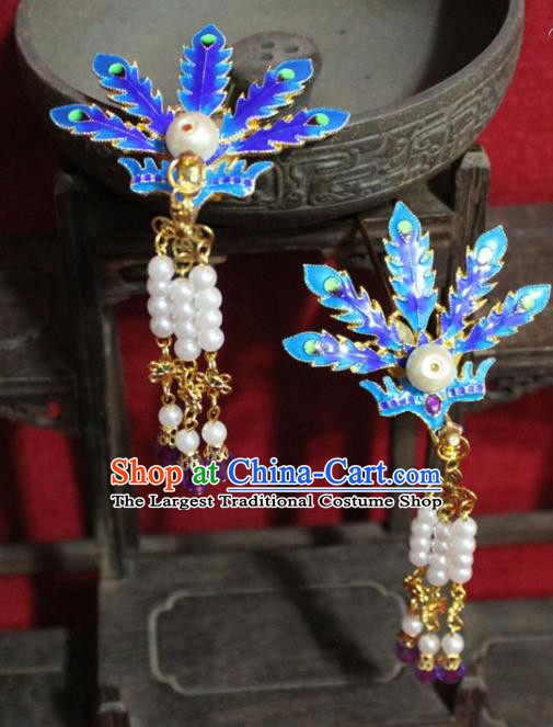 Traditional Chinese Handmade Cloisonne Phoenix Tassel Hair Clip Ancient Queen Hairpin Hair Accessories for Women