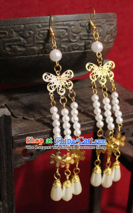 Traditional Chinese Ancient Princess Earrings Handmade Jewelry Accessories Golden Tassel Eardrop for Women