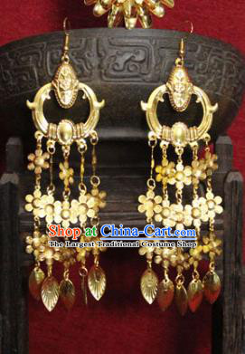 Traditional Chinese Ancient Princess Golden Flowers Tassel Earrings Handmade Jewelry Accessories Eardrop for Women